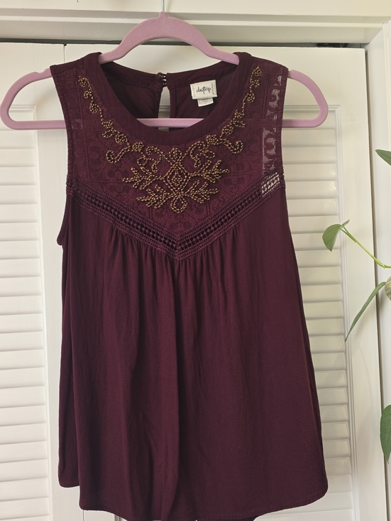 Daytrip Tops - Daytrip Plum Beaded Yoke Sleeveless Camisole